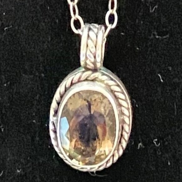 EXEX Smoky Quartz Cushion Pendant Sterling Silver Chain Necklace - Picture 2 of 6